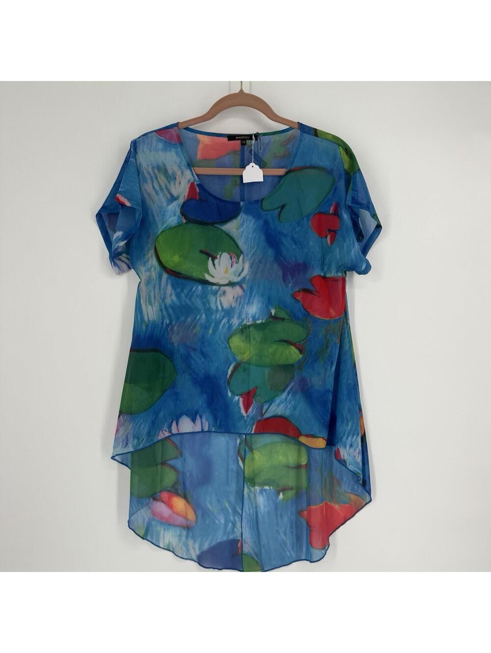 Radzoli top womens medium M blue tunic sheer lightweight beachy summer artsy